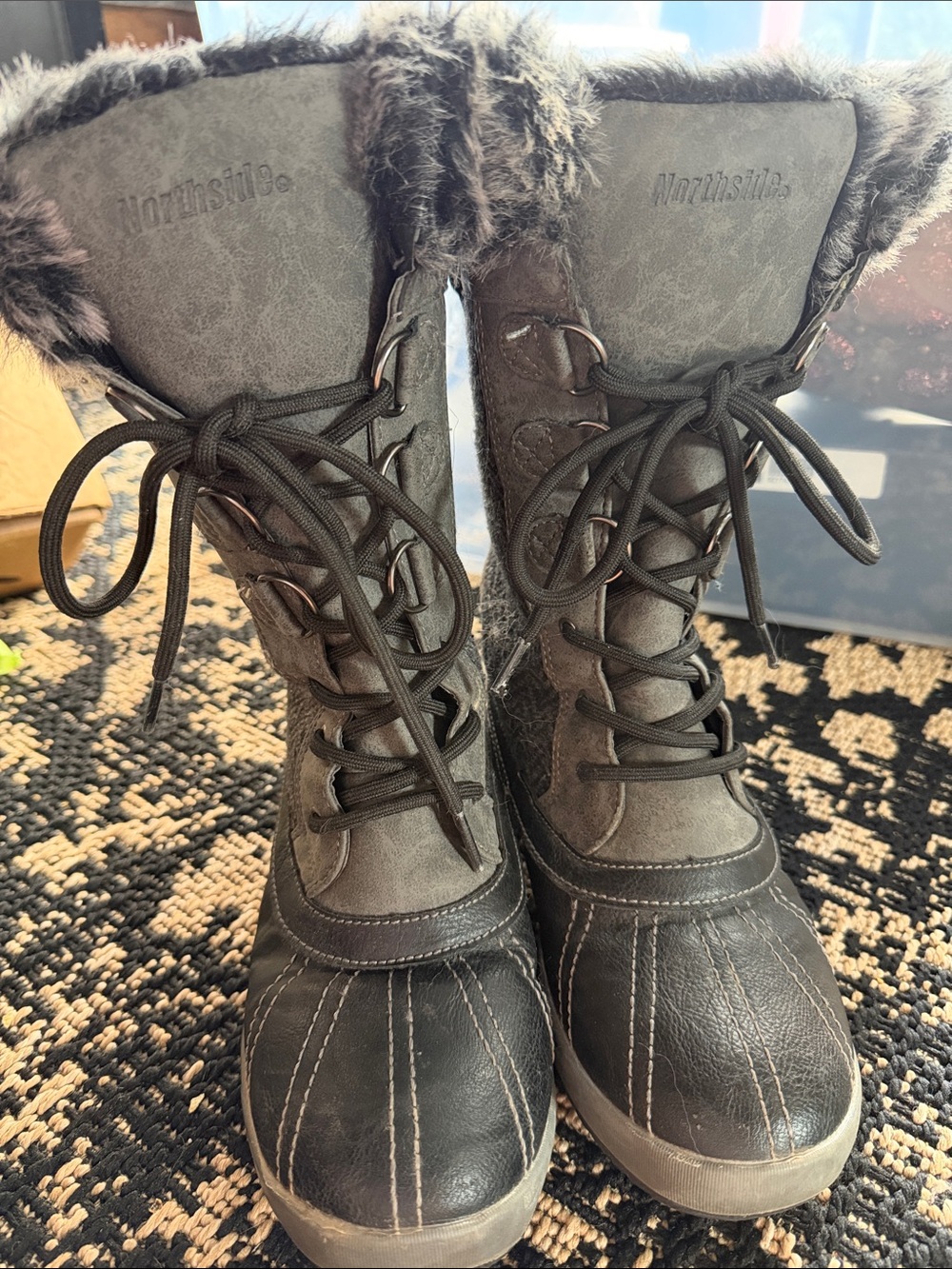 Northside Women's Gray Lace-Up Fur-Trim Winter Boots
